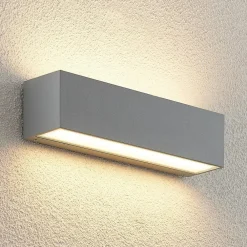 Terrassebelysning|Væglamper ^ Lucande LED-væglampe Lengo, 25 cm, sølv, 2 lyskilder, IP65