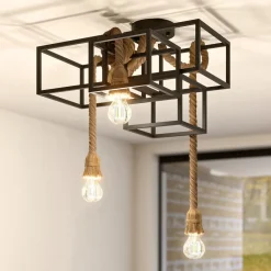Lucande Loftlamper|Loftlamper > loftlampe Andrik, 44 cm, 3 lyskilder, hampereb, metal