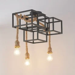 Lucande Loftlamper|Loftlamper > loftlampe Andrik, 44 cm, 3 lyskilder, hampereb, metal