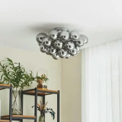 Lucande Loftlamper > loftlampe Diborah, røggrå, glas, Ø 50 cm, G9