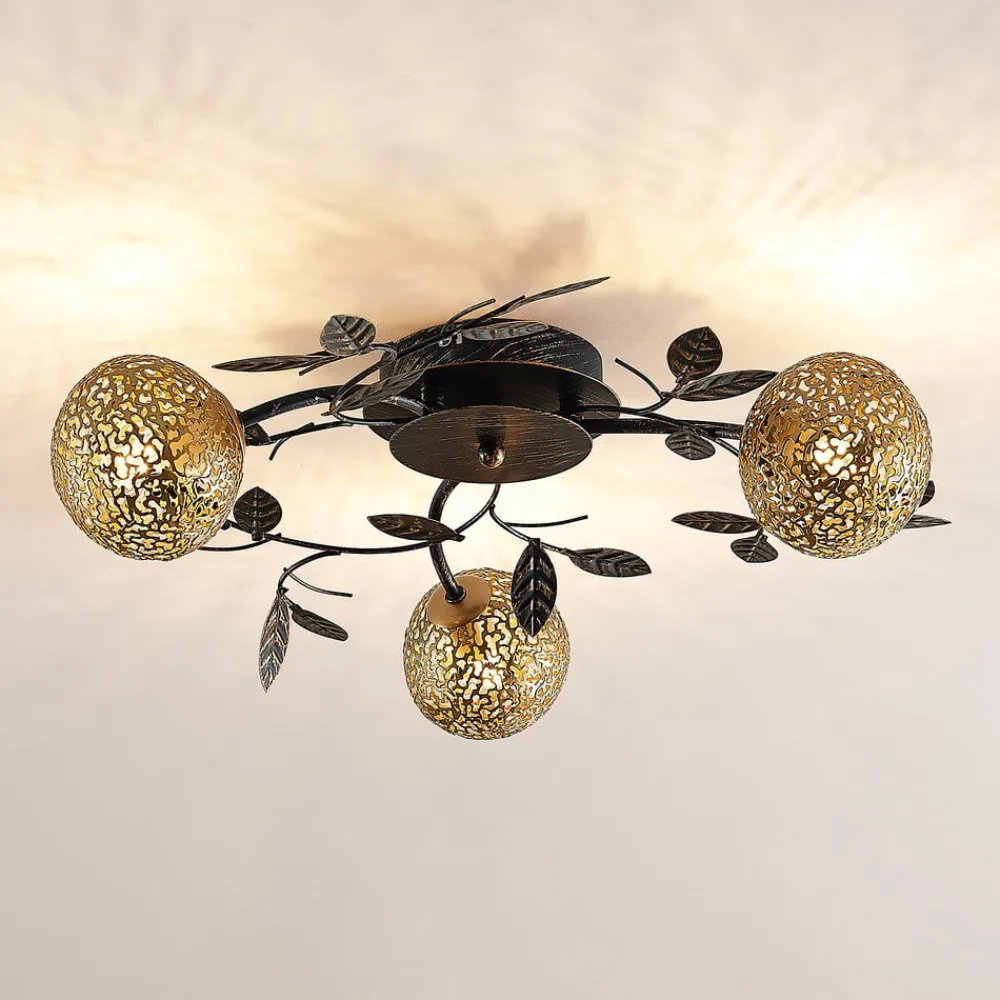 Loftlamper|Loftlamper ^ Lucande loftlampe Evory, Ø 53 cm, 3 lyskilder, sort/guld, G9