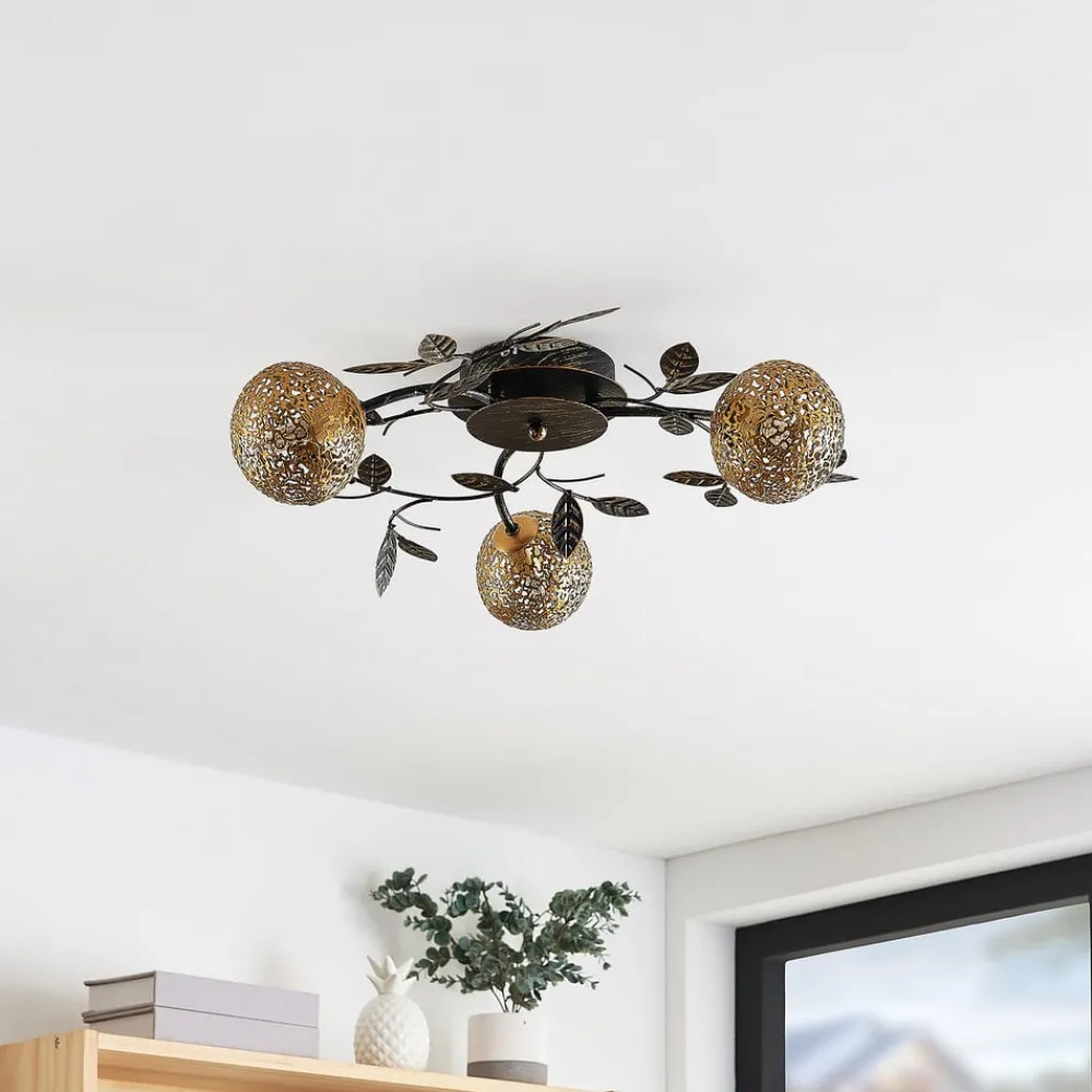 Loftlamper|Loftlamper ^ Lucande loftlampe Evory, Ø 53 cm, 3 lyskilder, sort/guld, G9