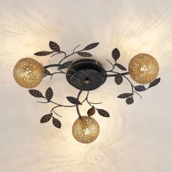 Loftlamper|Loftlamper ^ Lucande loftlampe Evory, Ø 53 cm, 3 lyskilder, sort/guld, G9