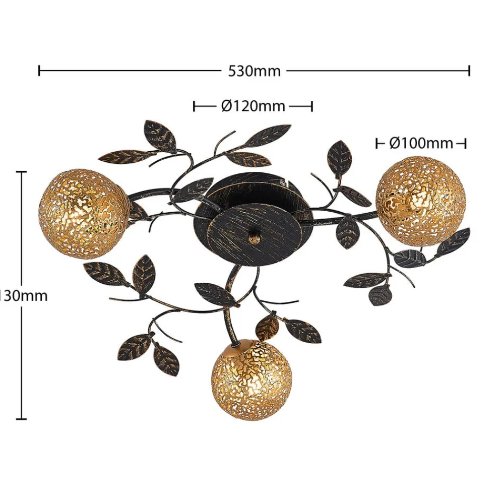 Loftlamper|Loftlamper ^ Lucande loftlampe Evory, Ø 53 cm, 3 lyskilder, sort/guld, G9