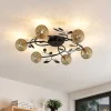 Loftlamper|Loftlamper ^ Lucande loftlampe Evory, Ø 69 cm, 6 lyskilder, sort/guld, G9