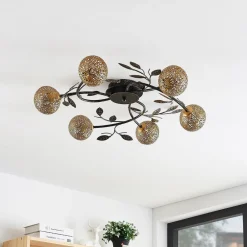 Loftlamper|Loftlamper ^ Lucande loftlampe Evory, Ø 69 cm, 6 lyskilder, sort/guld, G9