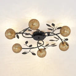 Loftlamper|Loftlamper ^ Lucande loftlampe Evory, Ø 69 cm, 6 lyskilder, sort/guld, G9