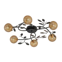 Loftlamper|Loftlamper ^ Lucande loftlampe Evory, Ø 69 cm, 6 lyskilder, sort/guld, G9