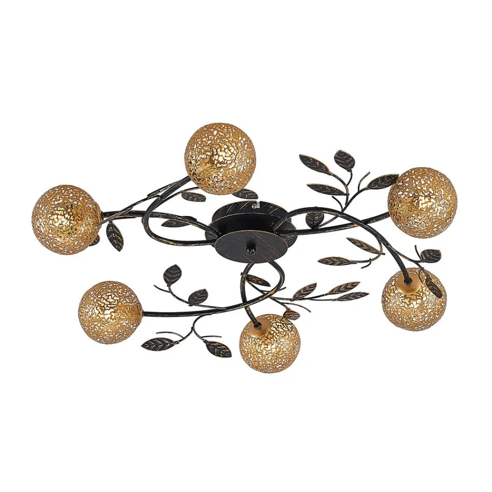 Loftlamper|Loftlamper ^ Lucande loftlampe Evory, Ø 69 cm, 6 lyskilder, sort/guld, G9