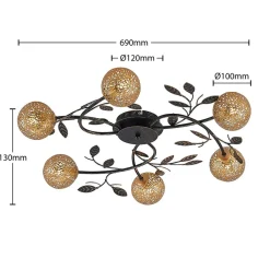 Loftlamper|Loftlamper ^ Lucande loftlampe Evory, Ø 69 cm, 6 lyskilder, sort/guld, G9