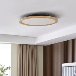 Loftlamper|Loftlamper ^ Lucande loftlampe Joren, Ø 48 cm, træ, CCT, fjernbetjening