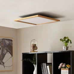 Gang|Loftlamper ^ Lucande loftlampe Joren, 52 cm, træ, CCT, fjernbetjening