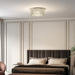 Loftlamper|Loftlamper ^ Lucande loftlampe Limana, Ø 50 cm, krom, krystal