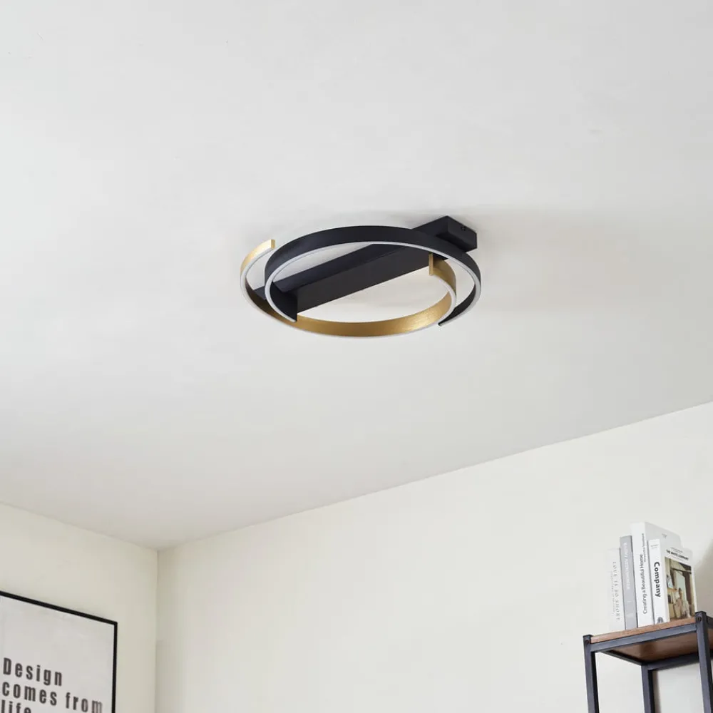 Gang|Loftlamper ^ Lucande loftlampe Natsuma, sort/guld, metal, Ø 50 cm