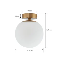 Lucande Loftlamper|Loftlamper > loftslampe Bidolo, messingfarvet, glas, 15 cm, IP44