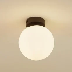 Loftlamper ^ Lucande loftslampe Bidolo, sort, glas, Ø 15 cm, IP44