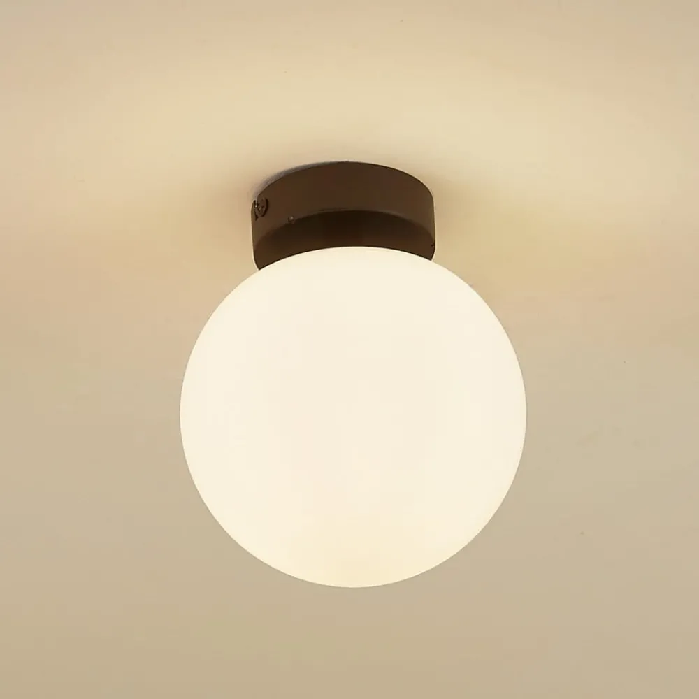 Loftlamper ^ Lucande loftslampe Bidolo, sort, glas, Ø 15 cm, IP44