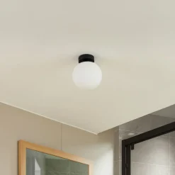 Loftlamper ^ Lucande loftslampe Bidolo, sort, glas, Ø 15 cm, IP44