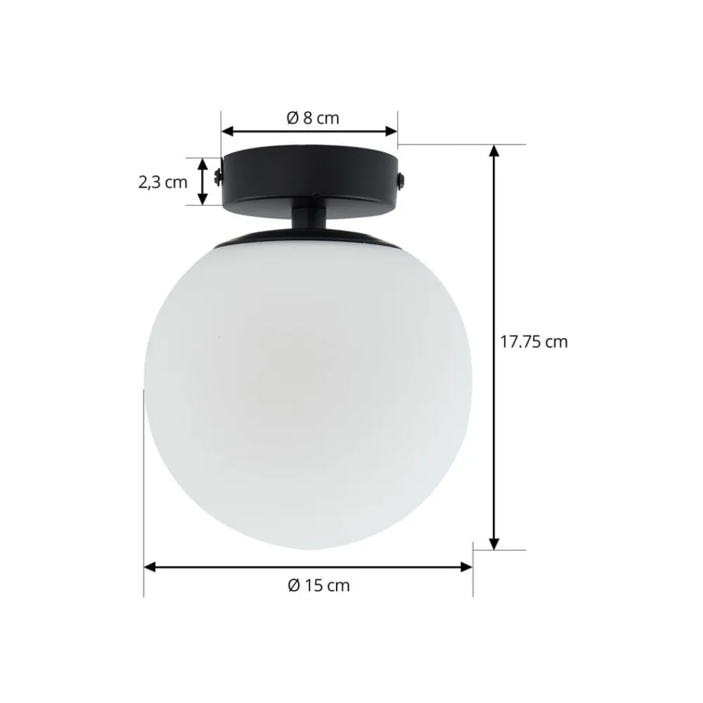 Loftlamper ^ Lucande loftslampe Bidolo, sort, glas, Ø 15 cm, IP44
