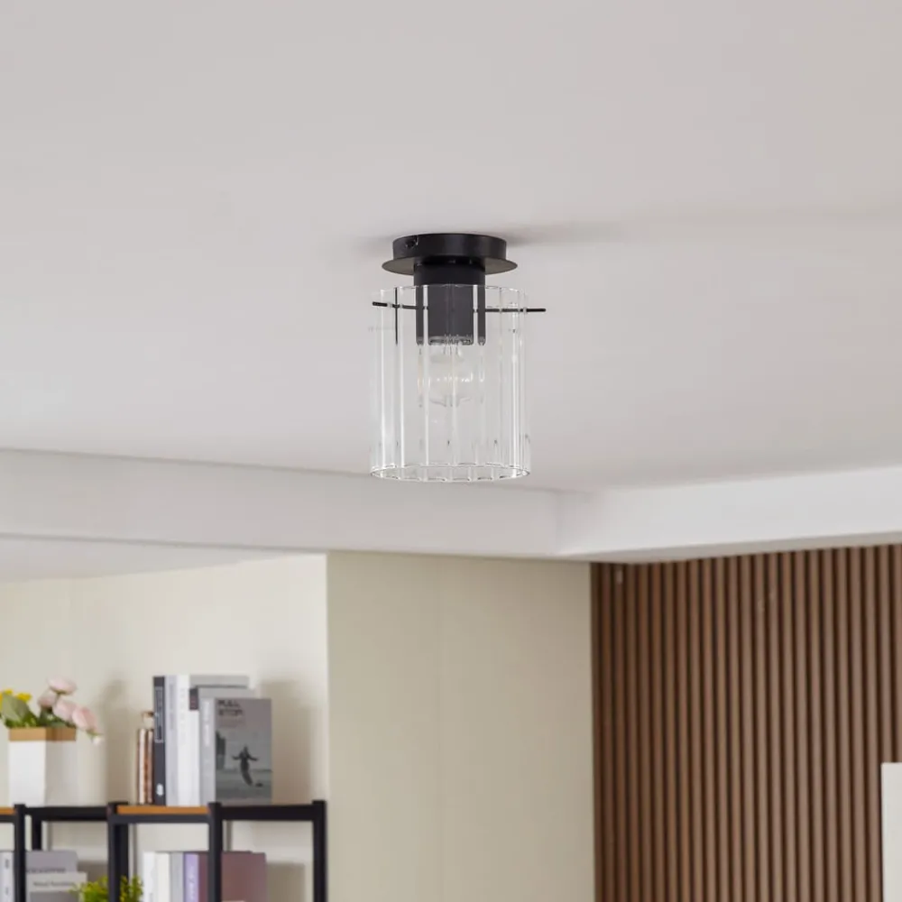 Lucande Loftlamper > loftslampe Eirian, 1-lys, sort, glas, E27
