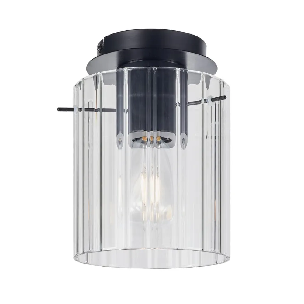 Lucande Loftlamper > loftslampe Eirian, 1-lys, sort, glas, E27