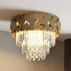 Loftlamper ^ Lucande Miraia loftlampe i krystal, guld