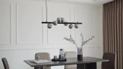 Lucande Pendellamper > -pendel Diborah, røggrå, glas, 90 cm, G9