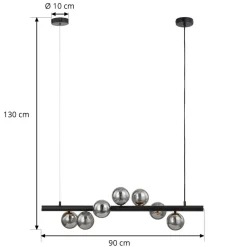 Lucande Pendellamper > -pendel Diborah, røggrå, glas, 90 cm, G9