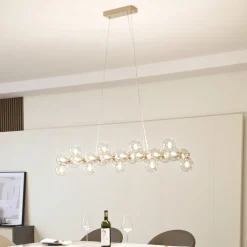 Lucande Pendellamper > -pendel Naelen, guld/amber, 125 cm, glas, G9