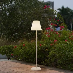 Terrassebelysning ^ Lucande terrasselampe Jaimy, beige, metal, 150 cm, E27