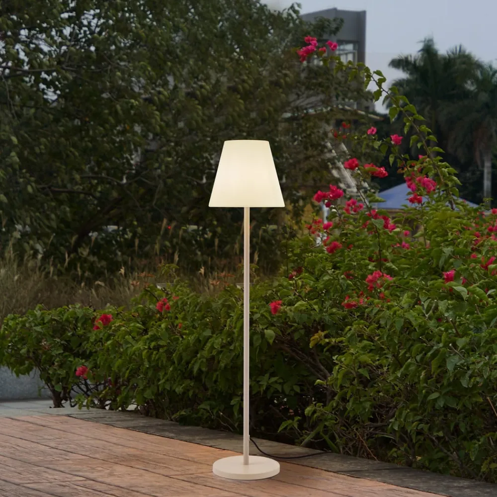 Terrassebelysning ^ Lucande terrasselampe Jaimy, beige, metal, 150 cm, E27