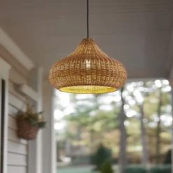 Lucande Terrassebelysning|Udendørs Pendellamper > udendørs hængelampe Taniola, 1 lyskilde, beige, rattan, IP44