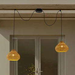 Lucande Udendørs Pendellamper|Terrassebelysning > udendørs hængelampe Taniola, 2 lyskilder, beige, rattan, IP44