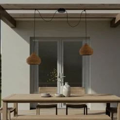 Lucande Udendørs Pendellamper|Terrassebelysning > udendørs hængelampe Taniola, 2 lyskilder, beige, rattan, IP44