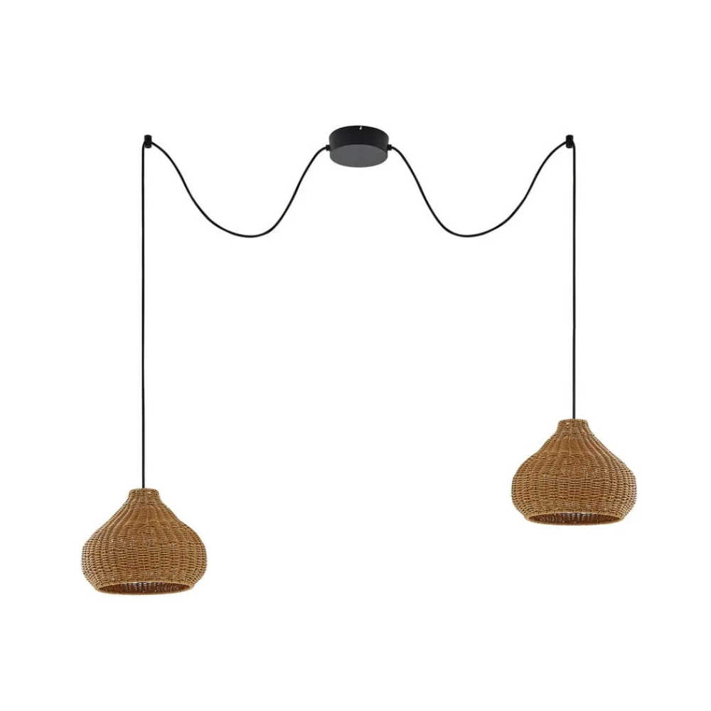 Lucande Udendørs Pendellamper|Terrassebelysning > udendørs hængelampe Taniola, 2 lyskilder, beige, rattan, IP44