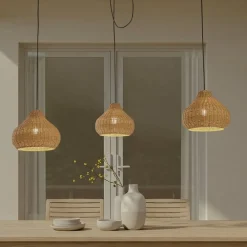 Udendørs Pendellamper|Terrassebelysning ^ Lucande udendørs hængelampe Taniola, 3 lyskilder, beige, rattan, IP44