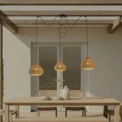 Udendørs Pendellamper|Terrassebelysning ^ Lucande udendørs hængelampe Taniola, 3 lyskilder, beige, rattan, IP44