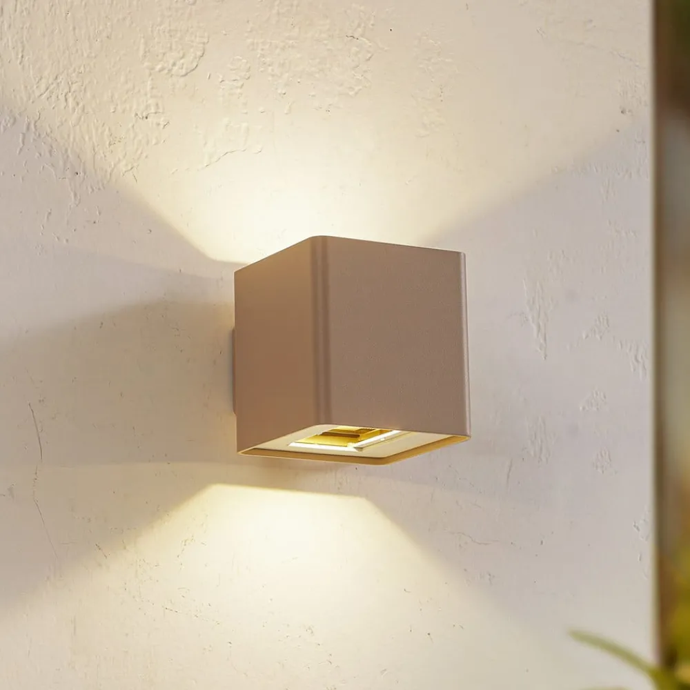 Lucande Terrassebelysning|Væglamper > udendørs LED-væglampe Aaron, beige, IP54, op/ned