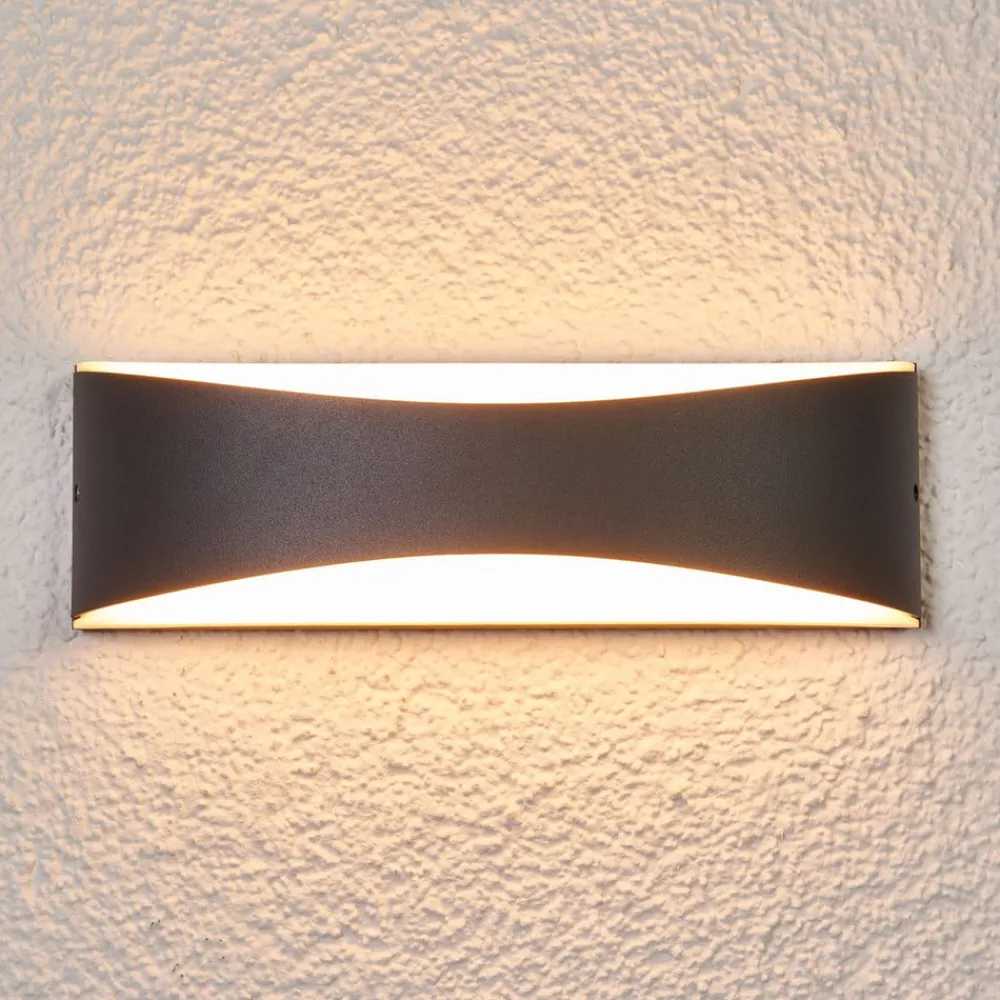 Terrassebelysning|Væglamper ^ Lucande udendørs LED-væglampe Akira, antracit, metal, 23 cm