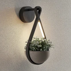 Lucande Terrassebelysning|Væglamper > udendørs LED-væglampe Florka, natursten, hængende kurv