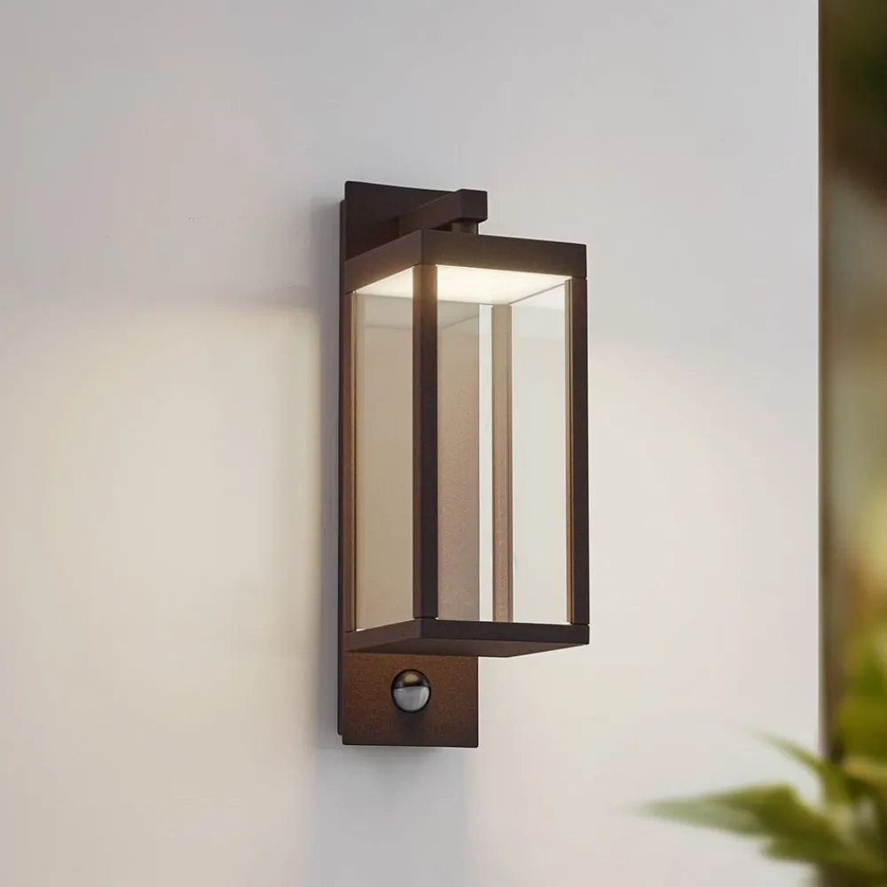 Væglampe Med Sensor|Terrassebelysning ^ Lucande udendørs LED-væglampe Ferdinand, rust, sensor, IP54