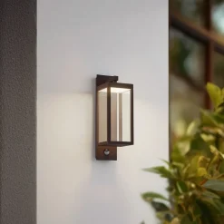 Væglampe Med Sensor|Terrassebelysning ^ Lucande udendørs LED-væglampe Ferdinand, rust, sensor, IP54