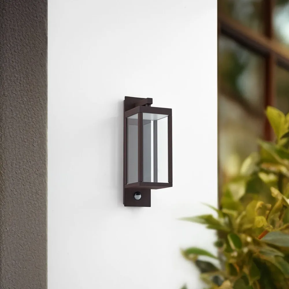 Væglampe Med Sensor|Terrassebelysning ^ Lucande udendørs LED-væglampe Ferdinand, rust, sensor, IP54