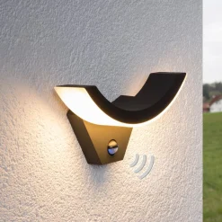 Lucande Væglampe Med Sensor|Terrassebelysning > udendørs LED-væglampe Halv, sensor, antracit, IP54