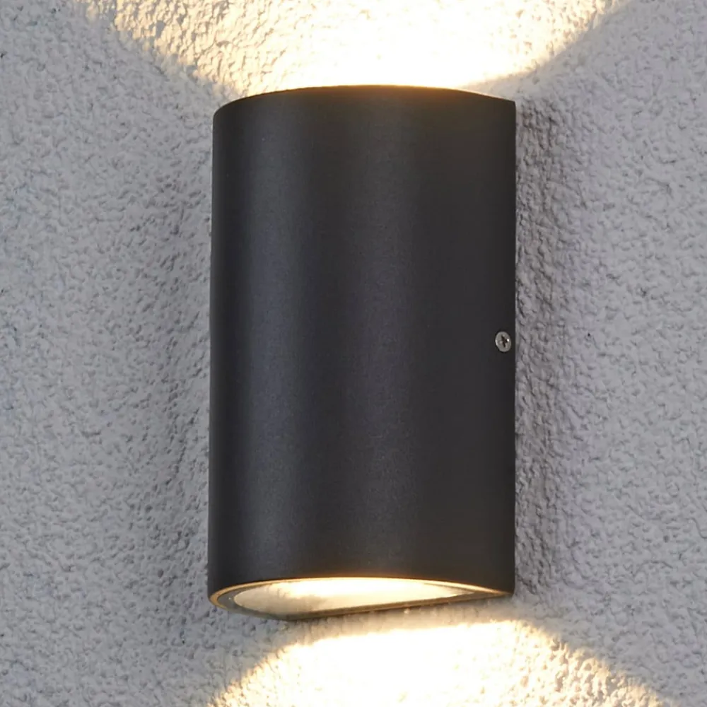Terrassebelysning|Væglamper ^ Lucande udendørs LED-væglampe Jale, 16 cm, antracit, aluminium