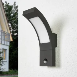 Væglampe Med Sensor|Væglamper ^ Lucande udendørs LED-væglampe Juvia, sensor, 27 cm, grå, IP54