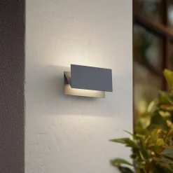 Terrassebelysning ^ Lucande udendørs LED-væglampe Meja, grå, aluminium, 27 cm, IP54