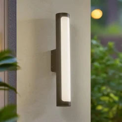 Væglamper ^ Lucande udendørs LED-væglampe Tuberia, antracit, metal, Ø 7cm