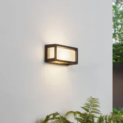 Terrassebelysning|Væglamper ^ Lucande udendørs væglampe Aurelien, grå, metal, 12,5 cm, IP54