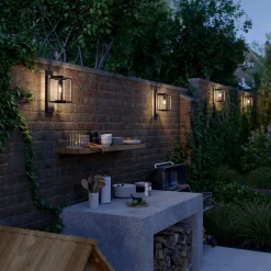 Terrassebelysning ^ Lucande udendørs væglampe Ferda, sæt med 3, antracit, IP44